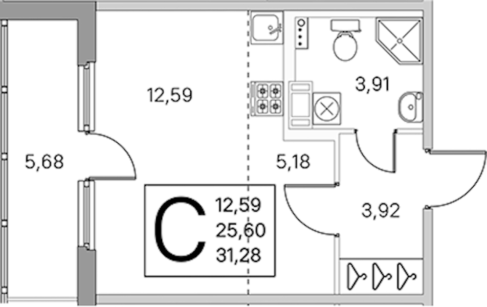 Квартира студия 28.44 м², 2/4 эт., ЖК «Любоград в Стрельне»